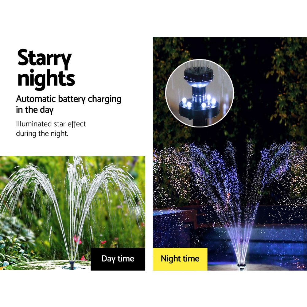 Gardeon Solar Pond Pump Submersible Water Fountain with Battery Kit LED Lights 4FT-Fountains-PEROZ Accessories