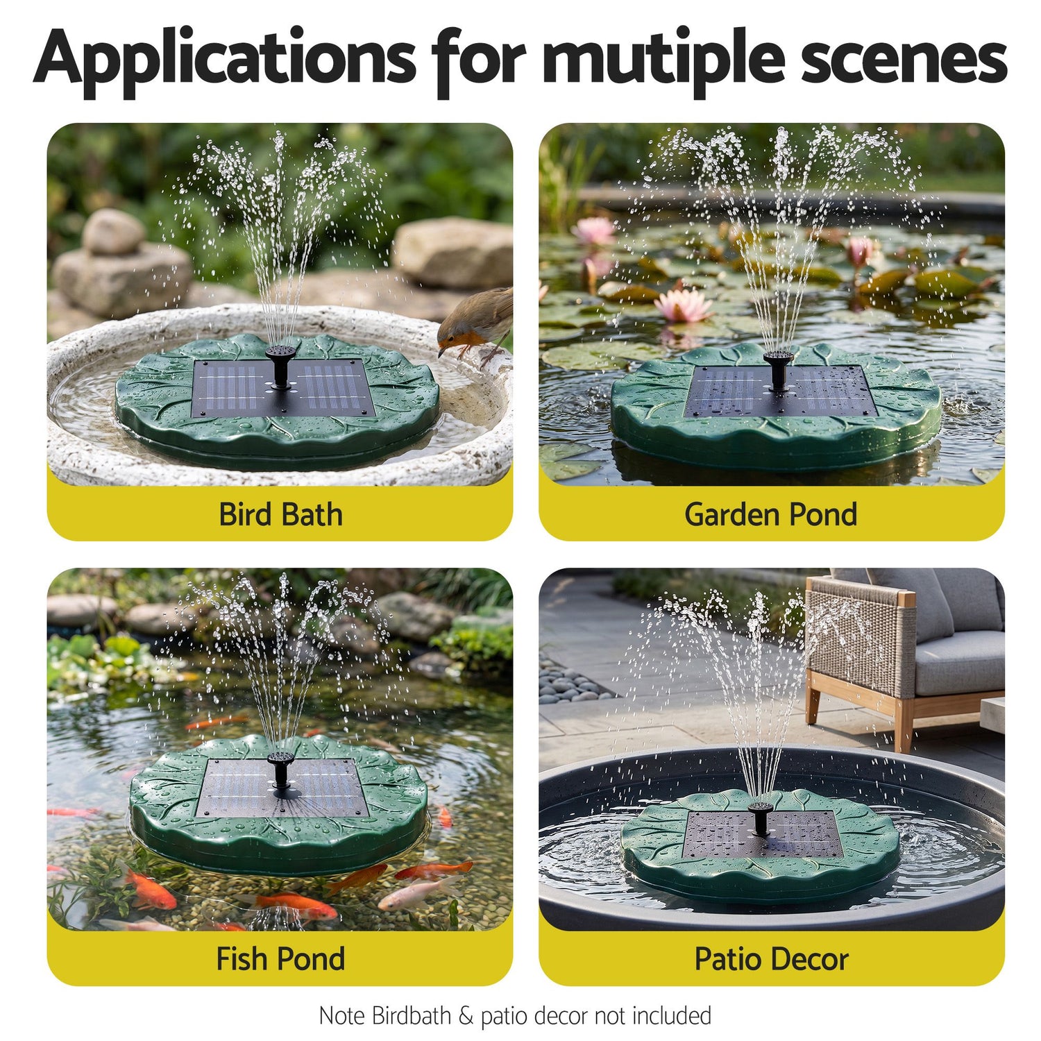 Gardeon Solar Fountain Pumps Bird Bath Floating Lotus Desig Water Feature 31cm