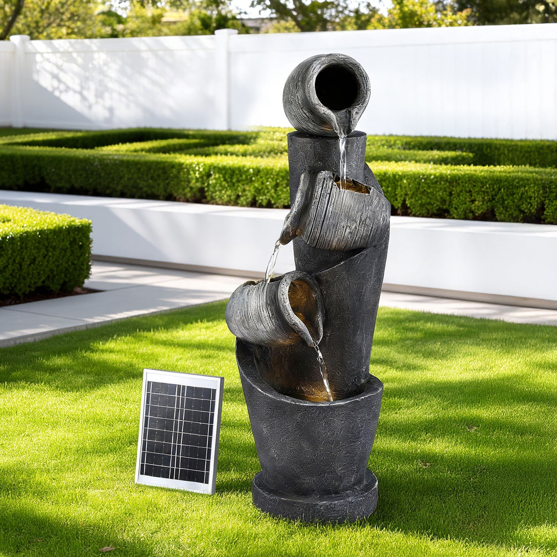 Gardeon Solar Fountain Water Feature Cascading Fountain 3-Tier Pot LED Lights 80CM Grey-Home &amp; Garden > Fountains > Fountains &amp; Ponds-PEROZ Accessories