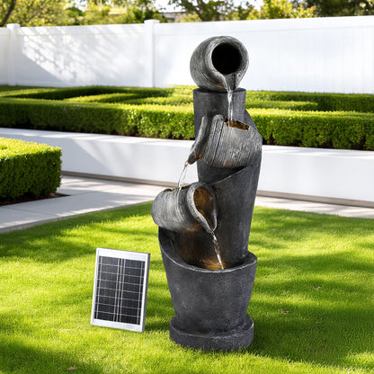 Gardeon Solar Fountain Water Feature Cascading Fountain 3-Tier Pot LED Lights 80CM Grey-Home &amp; Garden > Fountains > Fountains &amp; Ponds-PEROZ Accessories