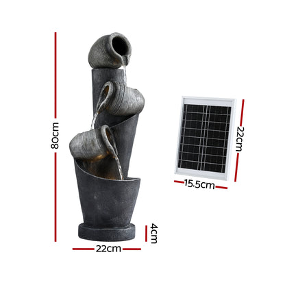 Gardeon Solar Fountain Water Feature Cascading Fountain 3-Tier Pot LED Lights 80CM Grey-Home &amp; Garden > Fountains > Fountains &amp; Ponds-PEROZ Accessories