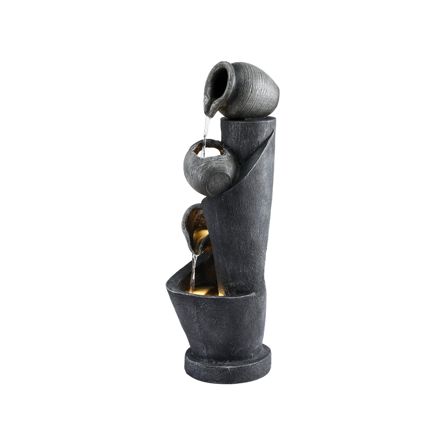 Gardeon Solar Fountain Water Feature Cascading Fountain 3-Tier Pot LED Lights 80CM Grey-Home &amp; Garden > Fountains > Fountains &amp; Ponds-PEROZ Accessories