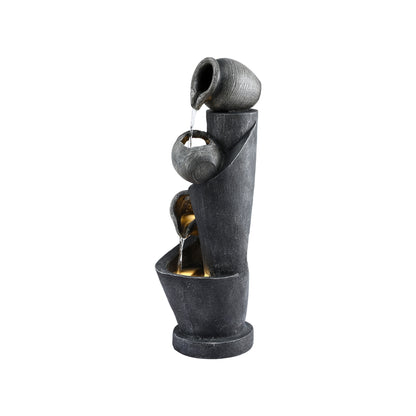 Gardeon Solar Fountain Water Feature Cascading Fountain 3-Tier Pot LED Lights 80CM Grey-Home &amp; Garden > Fountains > Fountains &amp; Ponds-PEROZ Accessories