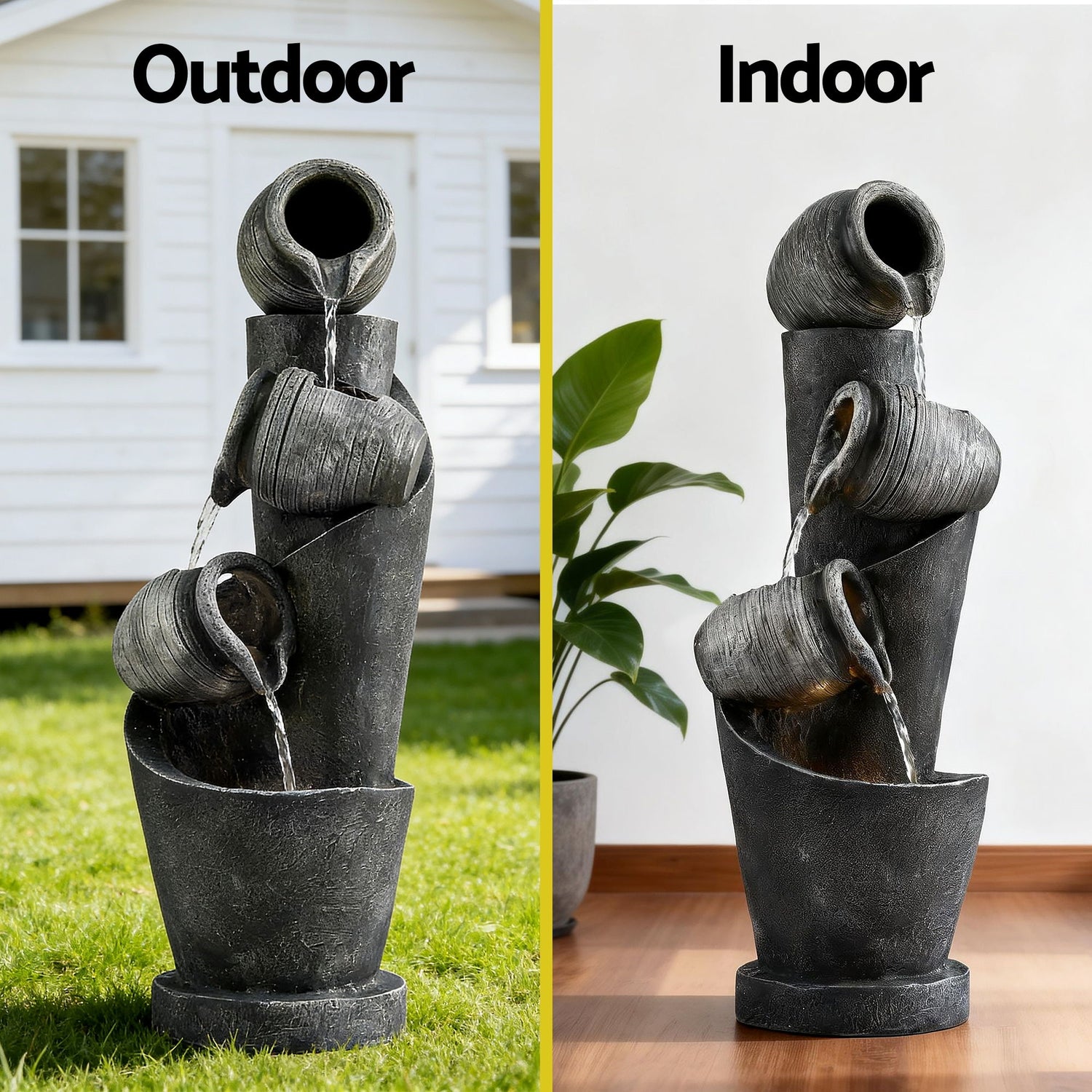 Gardeon Solar Fountain Water Feature Cascading Fountain 3-Tier Pot LED Lights 80CM Grey-Home &amp; Garden > Fountains > Fountains &amp; Ponds-PEROZ Accessories