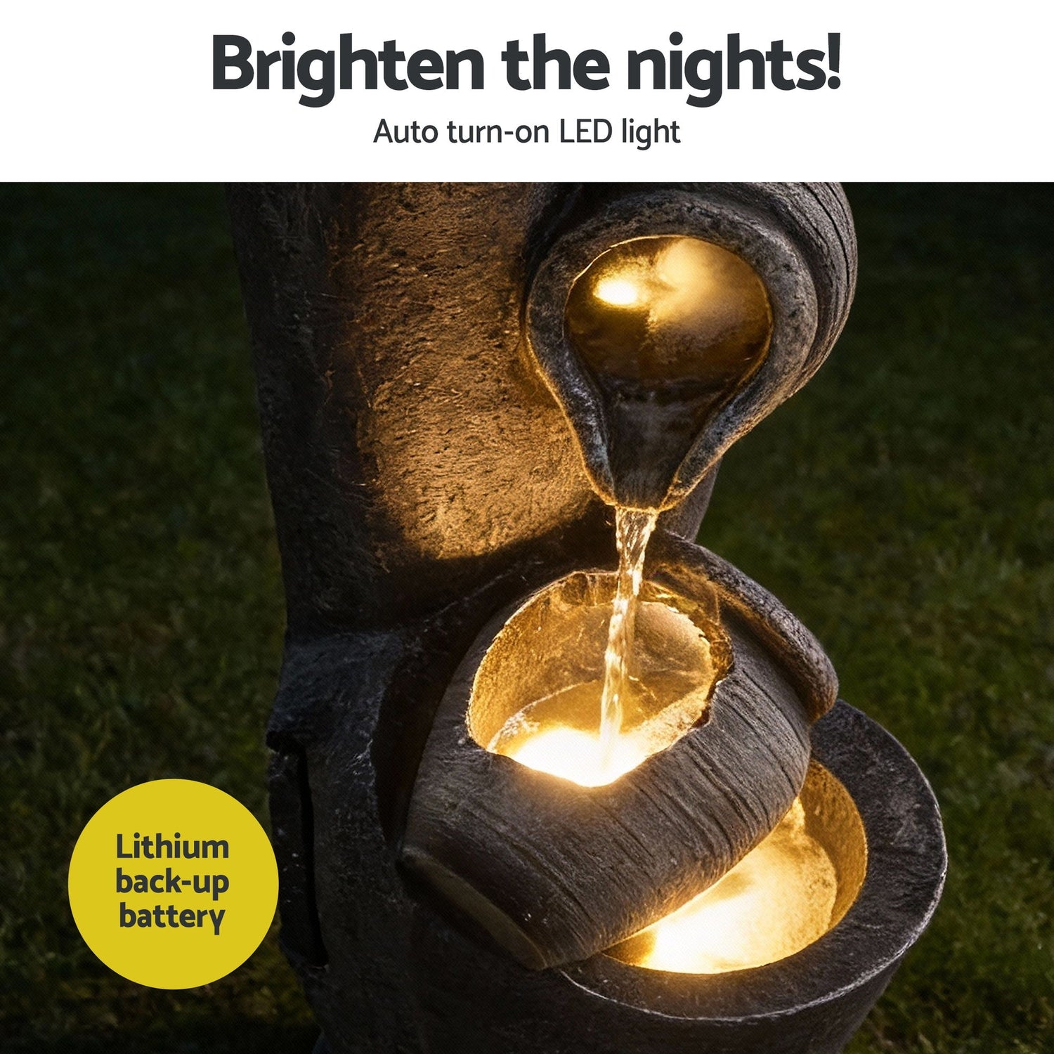 Gardeon Solar Fountain Water Feature Cascading Fountain 3-Tier Pot LED Lights 80CM Grey-Home &amp; Garden > Fountains > Fountains &amp; Ponds-PEROZ Accessories