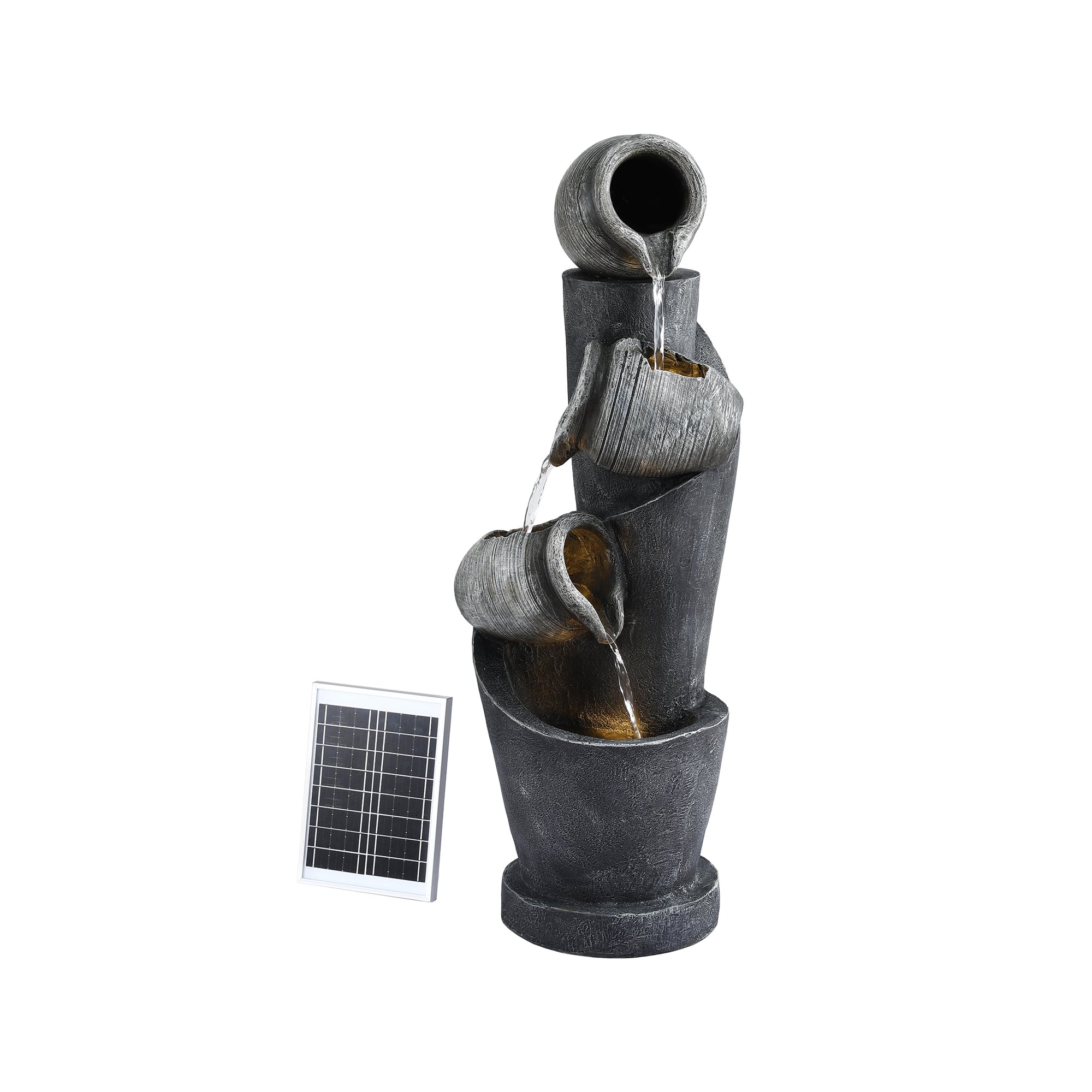 Gardeon Solar Fountain Water Feature Cascading Fountain 3-Tier Pot LED Lights 80CM Grey-Home &amp; Garden > Fountains > Fountains &amp; Ponds-PEROZ Accessories