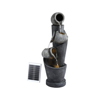 Gardeon Solar Fountain Water Feature Cascading Fountain 3-Tier Pot LED Lights 80CM Grey-Home &amp; Garden > Fountains > Fountains &amp; Ponds-PEROZ Accessories