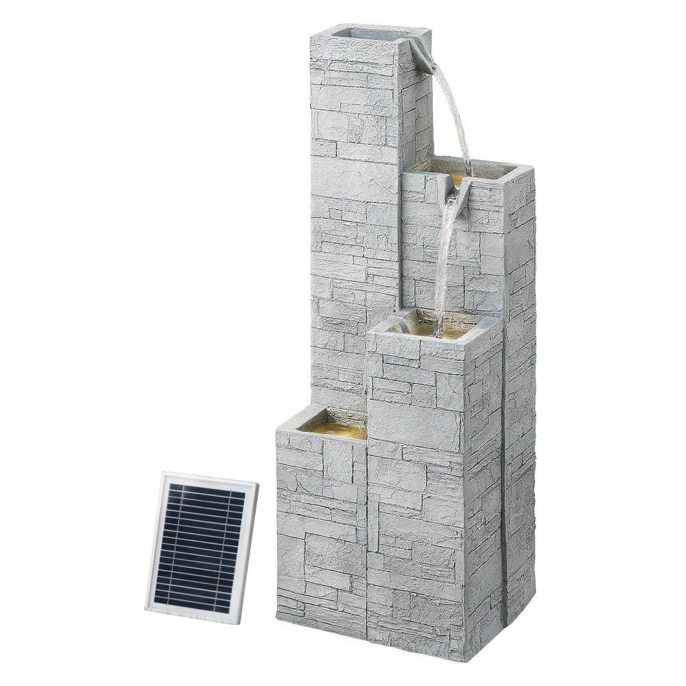 Gardeon Solar Fountain Water Feature Outdoor Indoor 4-Tier Square Cascading Beige-Home &amp; Garden &gt; Fountains &gt; Fountain &amp; Ponds Accessories-PEROZ Accessories