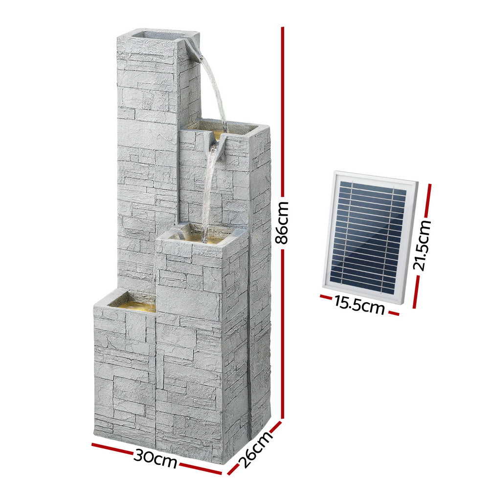 Gardeon Solar Fountain Water Feature Outdoor Indoor 4-Tier Square Cascading Beige-Home &amp; Garden &gt; Fountains &gt; Fountain &amp; Ponds Accessories-PEROZ Accessories