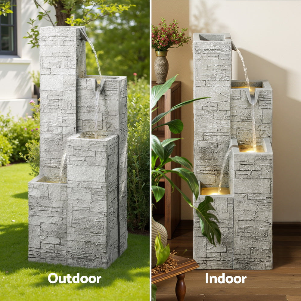 Gardeon Solar Fountain Water Feature Outdoor Indoor 4-Tier Square Cascading Beige-Home &amp; Garden &gt; Fountains &gt; Fountain &amp; Ponds Accessories-PEROZ Accessories