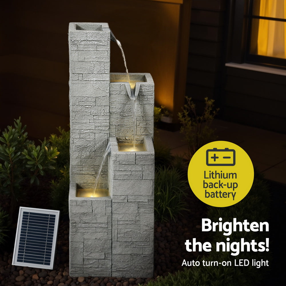 Gardeon Solar Fountain Water Feature Outdoor Indoor 4-Tier Square Cascading Beige-Home &amp; Garden &gt; Fountains &gt; Fountain &amp; Ponds Accessories-PEROZ Accessories