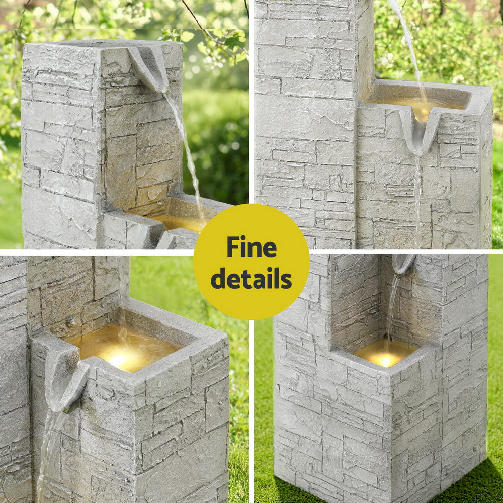 Gardeon Solar Fountain Water Feature Outdoor Indoor 4-Tier Square Cascading Beige-Home &amp; Garden &gt; Fountains &gt; Fountain &amp; Ponds Accessories-PEROZ Accessories
