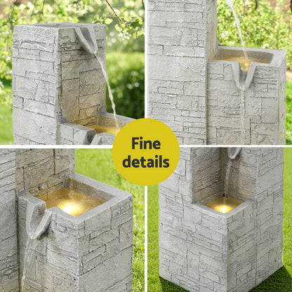 Gardeon Solar Fountain Water Feature Outdoor Indoor 4-Tier Square Cascading Beige-Home &amp; Garden &gt; Fountains &gt; Fountain &amp; Ponds Accessories-PEROZ Accessories