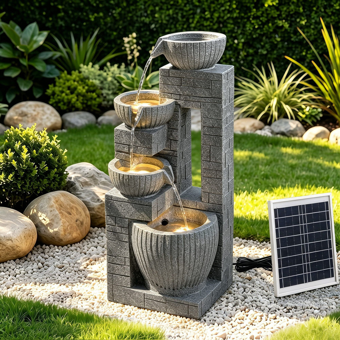 Gardeon Solar Fountains Water Features Cascading Design Polyresin 80cm Grey-Home &amp; Garden > Fountains > Fountains &amp; Ponds-PEROZ Accessories