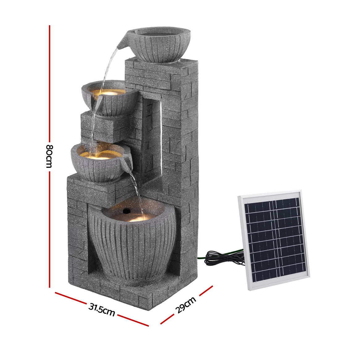 Gardeon Solar Fountains Water Features Cascading Design Polyresin 80cm Grey-Home &amp; Garden > Fountains > Fountains &amp; Ponds-PEROZ Accessories