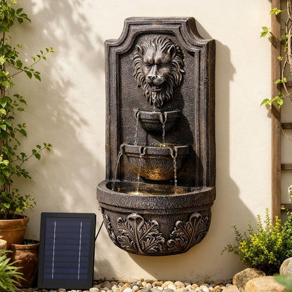Gardeon Solar Fountain Water Feature Lion Head Wall Fountain 67cm Brown-Home &amp; Garden > Fountains > Fountains &amp; Ponds-PEROZ Accessories