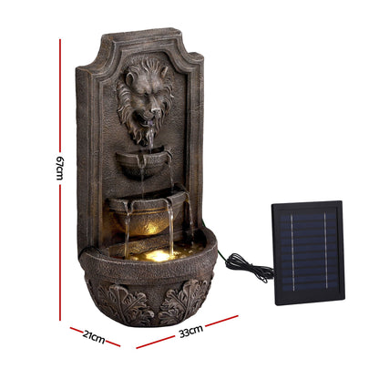 Gardeon Solar Fountain Water Feature Lion Head Wall Fountain 67cm Brown-Home &amp; Garden > Fountains > Fountains &amp; Ponds-PEROZ Accessories