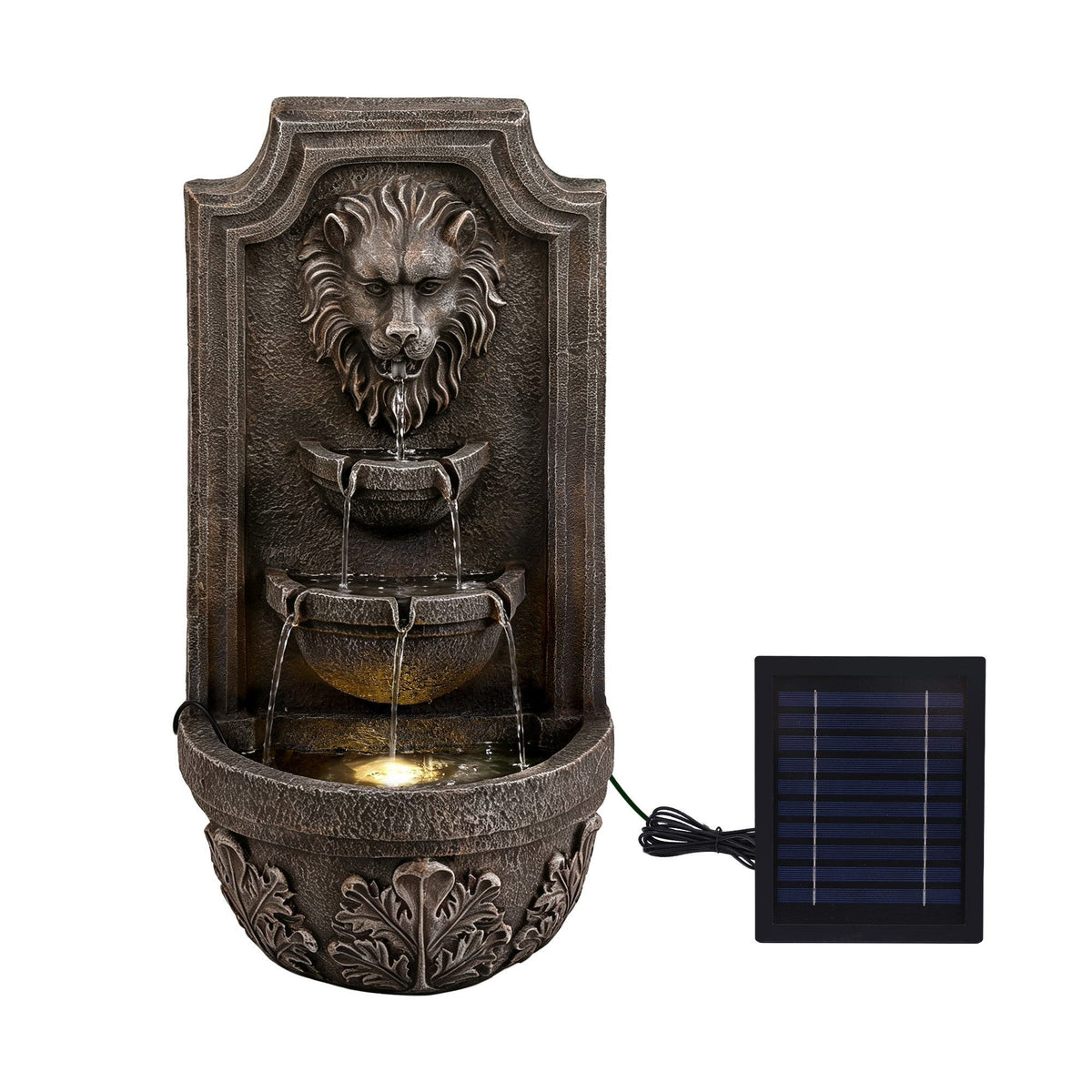 Gardeon Solar Fountain Water Feature Lion Head Wall Fountain 67cm Brown-Home &amp; Garden > Fountains > Fountains &amp; Ponds-PEROZ Accessories
