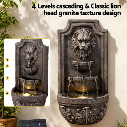 Gardeon Solar Fountain Water Feature Lion Head Wall Fountain 67cm Brown-Home &amp; Garden > Fountains > Fountains &amp; Ponds-PEROZ Accessories