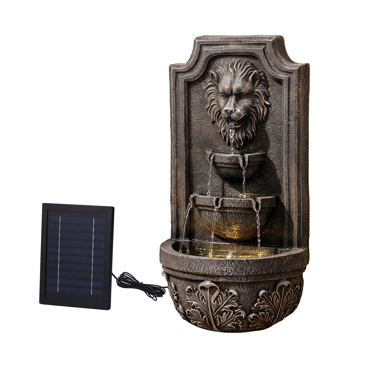 Gardeon Solar Fountain Water Feature Lion Head Wall Fountain 67cm Brown-Home &amp; Garden > Fountains > Fountains &amp; Ponds-PEROZ Accessories