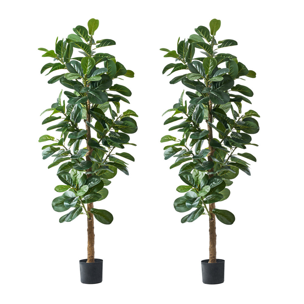 Livsip 2x Artificial Fiddle Leaf Fig Tree Lifelike Faux Plants 180cm-Faux Plant-PEROZ Accessories