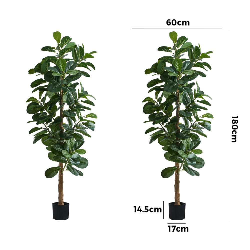Livsip 2x Artificial Fiddle Leaf Fig Tree Lifelike Faux Plants 180cm-Faux Plant-PEROZ Accessories