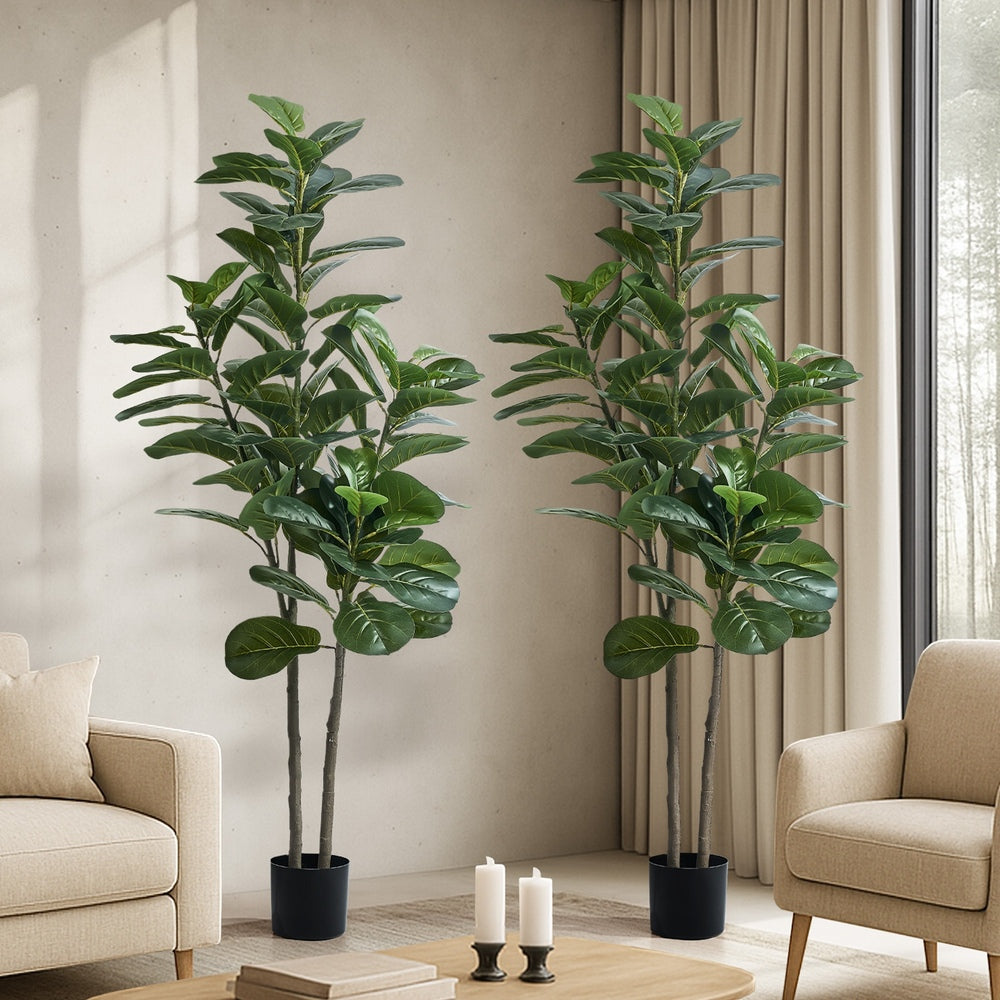 Livsip 2x Artificial Fiddle Leaf Fig Tree Lifelike Faux Plants 150cm-Faux Plant-PEROZ Accessories