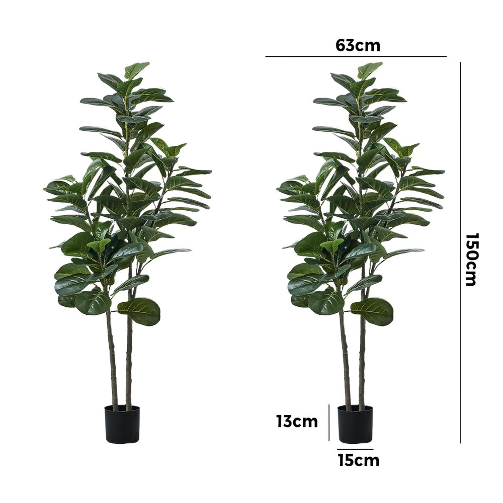 Livsip 2x Artificial Fiddle Leaf Fig Tree Lifelike Faux Plants 150cm-Faux Plant-PEROZ Accessories