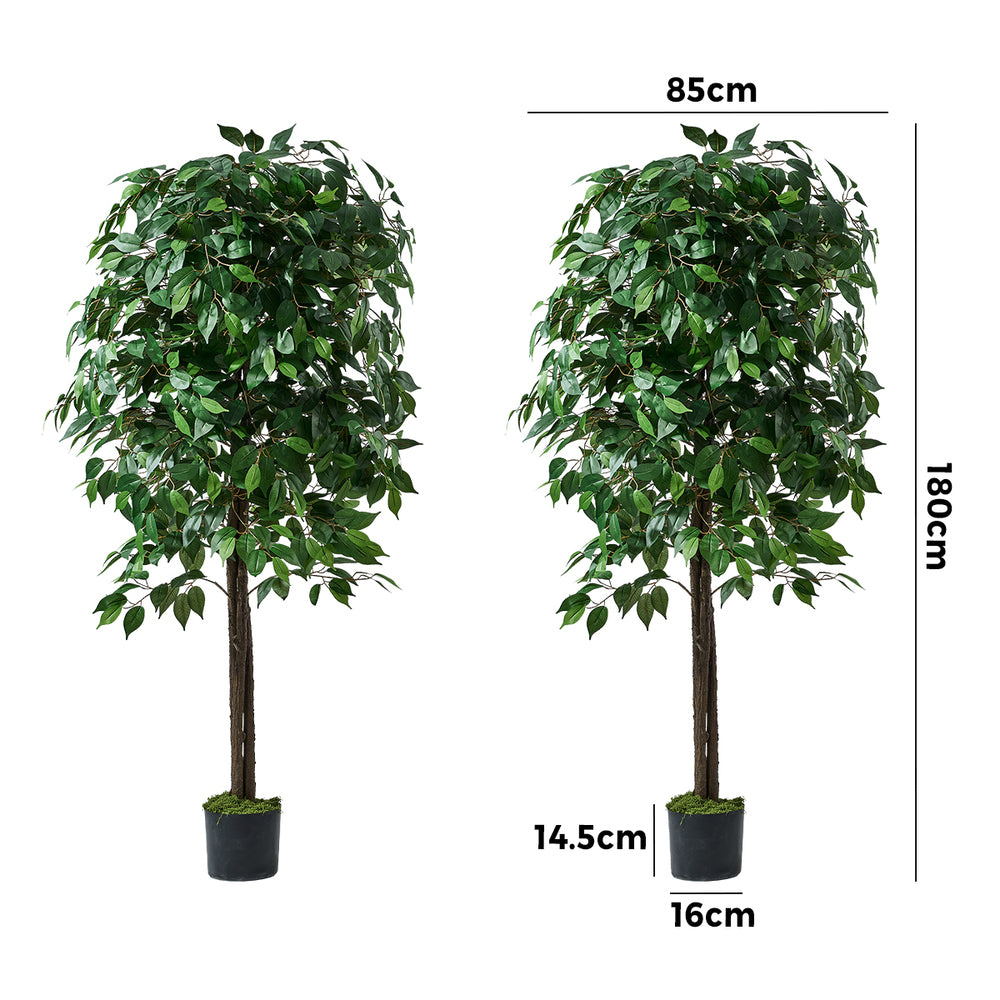 Livsip 2x Artificial Ficus Tree Faux Potted Plants 180cm-Faux Plant-PEROZ Accessories