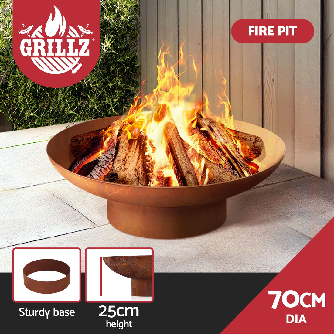 Grillz Fire Pit Bowl Cast Iron Rustic 70cm-Fire Pits-PEROZ Accessories