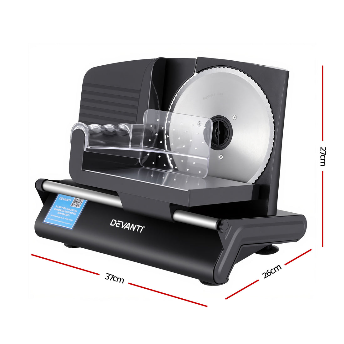 Devanti Meat Slicer Bread Vegetable, 200W Power 0-15mm Adjustable Easy Clean Stable Stainless Steel Blade Food Slicer for Kitchen Commercial, Black-Appliances > Kitchen Appliances > Kitchen Appliance Accessories-PEROZ Accessories