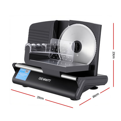 Devanti Meat Slicer Bread Vegetable, 200W Power 0-15mm Adjustable Easy Clean Stable Stainless Steel Blade Food Slicer for Kitchen Commercial, Black-Appliances > Kitchen Appliances > Kitchen Appliance Accessories-PEROZ Accessories