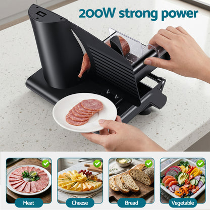 Devanti Meat Slicer Bread Vegetable, 200W Power 0-15mm Adjustable Easy Clean Stable Stainless Steel Blade Food Slicer for Kitchen Commercial, Black-Appliances > Kitchen Appliances > Kitchen Appliance Accessories-PEROZ Accessories