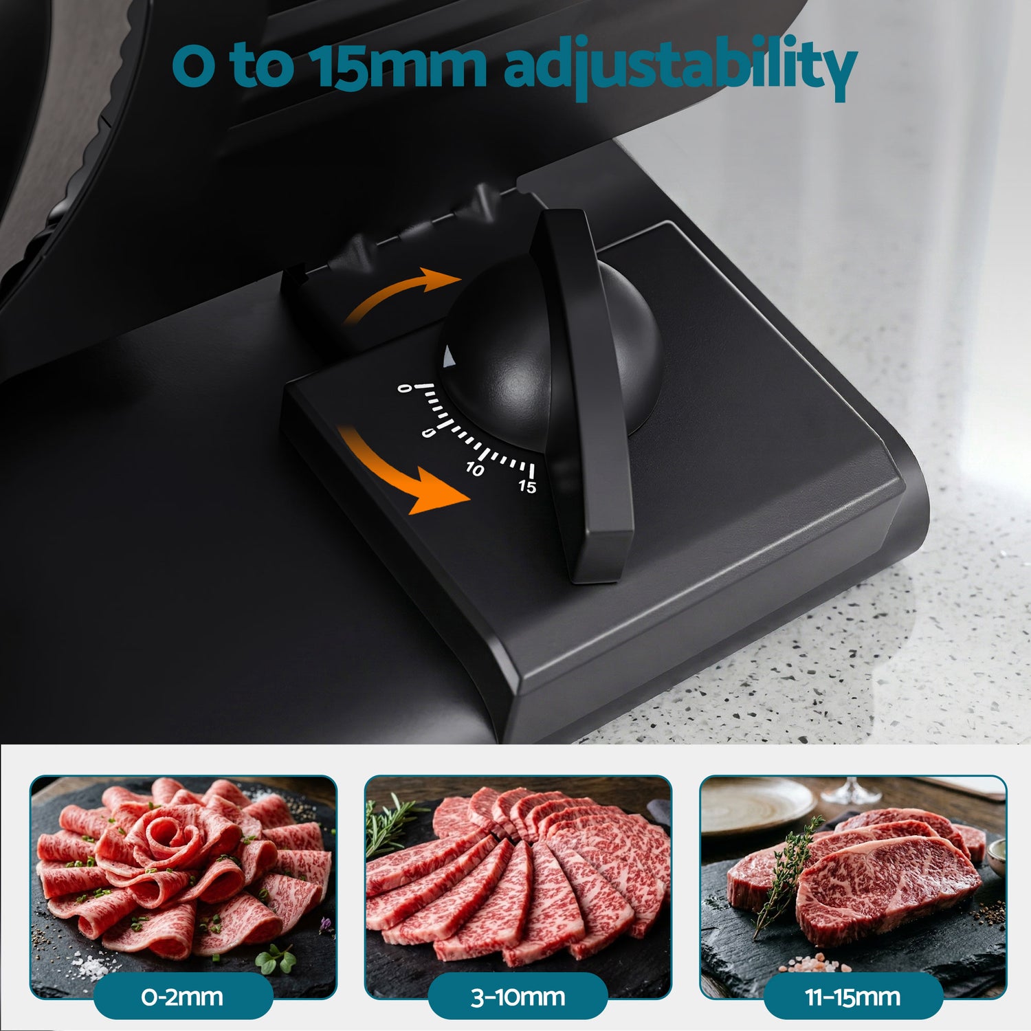 Devanti Meat Slicer Bread Vegetable, 200W Power 0-15mm Adjustable Easy Clean Stable Stainless Steel Blade Food Slicer for Kitchen Commercial, Black-Appliances > Kitchen Appliances > Kitchen Appliance Accessories-PEROZ Accessories