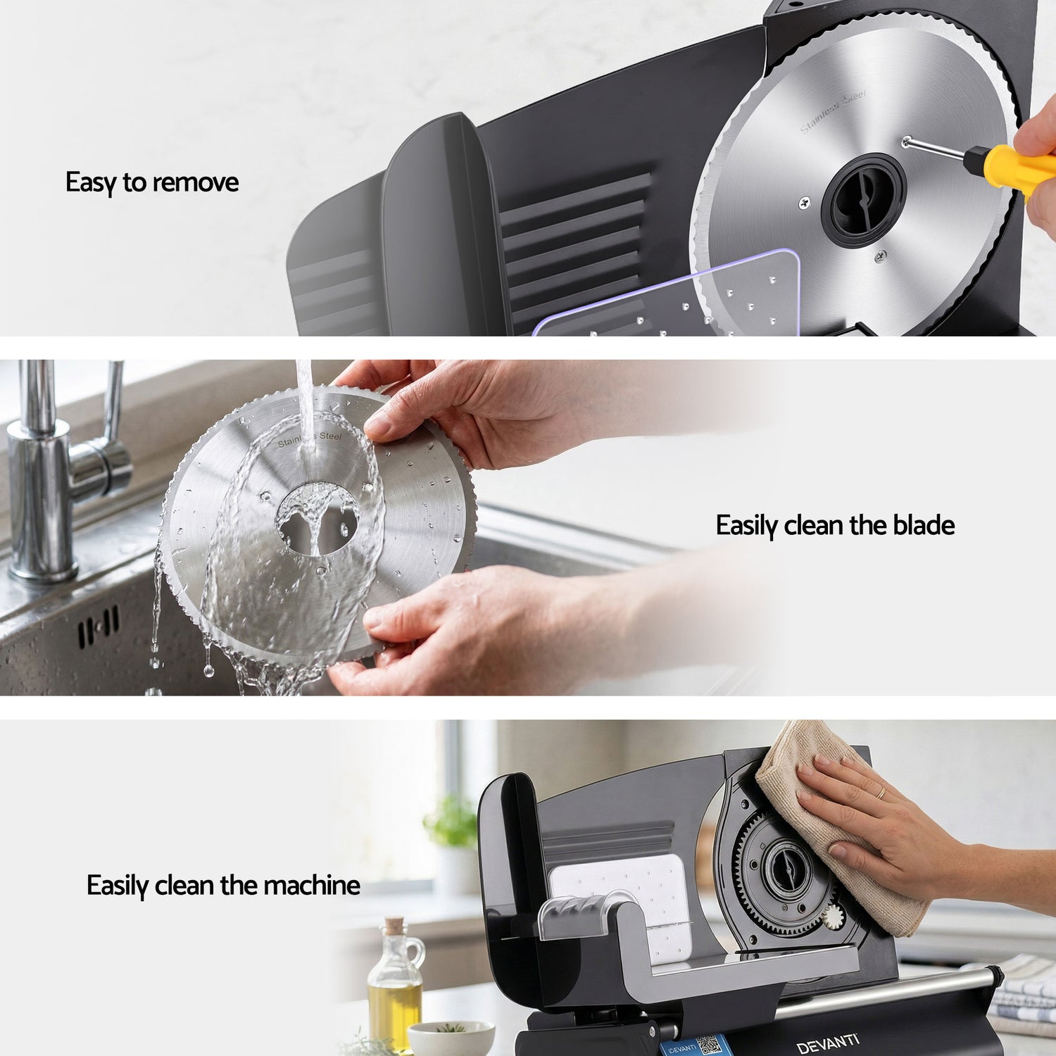 Devanti Meat Slicer Bread Vegetable, 200W Power 0-15mm Adjustable Easy Clean Stable Stainless Steel Blade Food Slicer for Kitchen Commercial, Black-Appliances > Kitchen Appliances > Kitchen Appliance Accessories-PEROZ Accessories