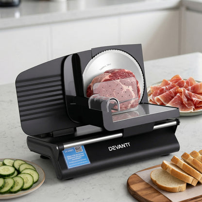 Devanti Meat Slicer Bread Vegetable, 200W Power 0-15mm Adjustable Easy Clean Stable Stainless Steel Blade Food Slicer for Kitchen Commercial, Black-Appliances > Kitchen Appliances > Kitchen Appliance Accessories-PEROZ Accessories