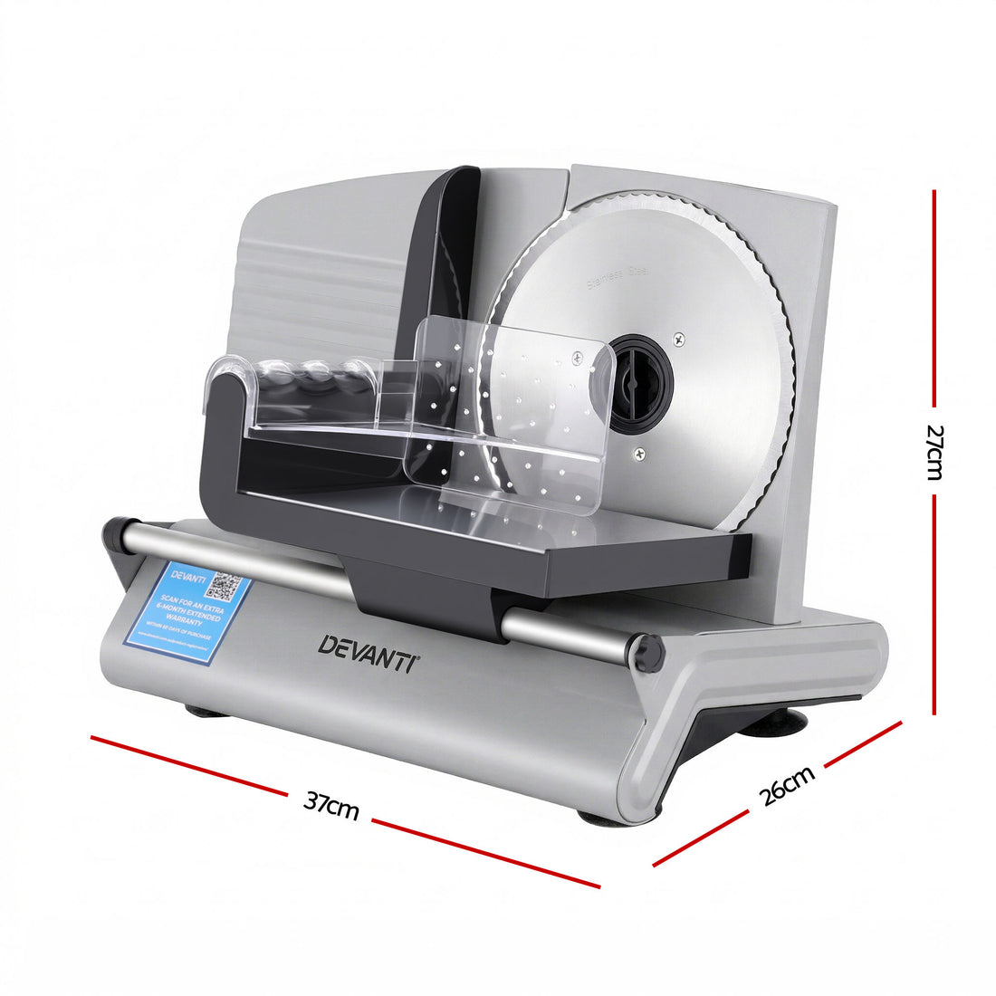 Devanti Meat Slicer Bread Vegetable, 200W Power 0-15mm Adjustable Easy Clean Stable Stainless Steel Blade Food Slicer for Kitchen Commercial, Silver-Appliances > Kitchen Appliances > Kitchen Appliance Accessories-PEROZ Accessories