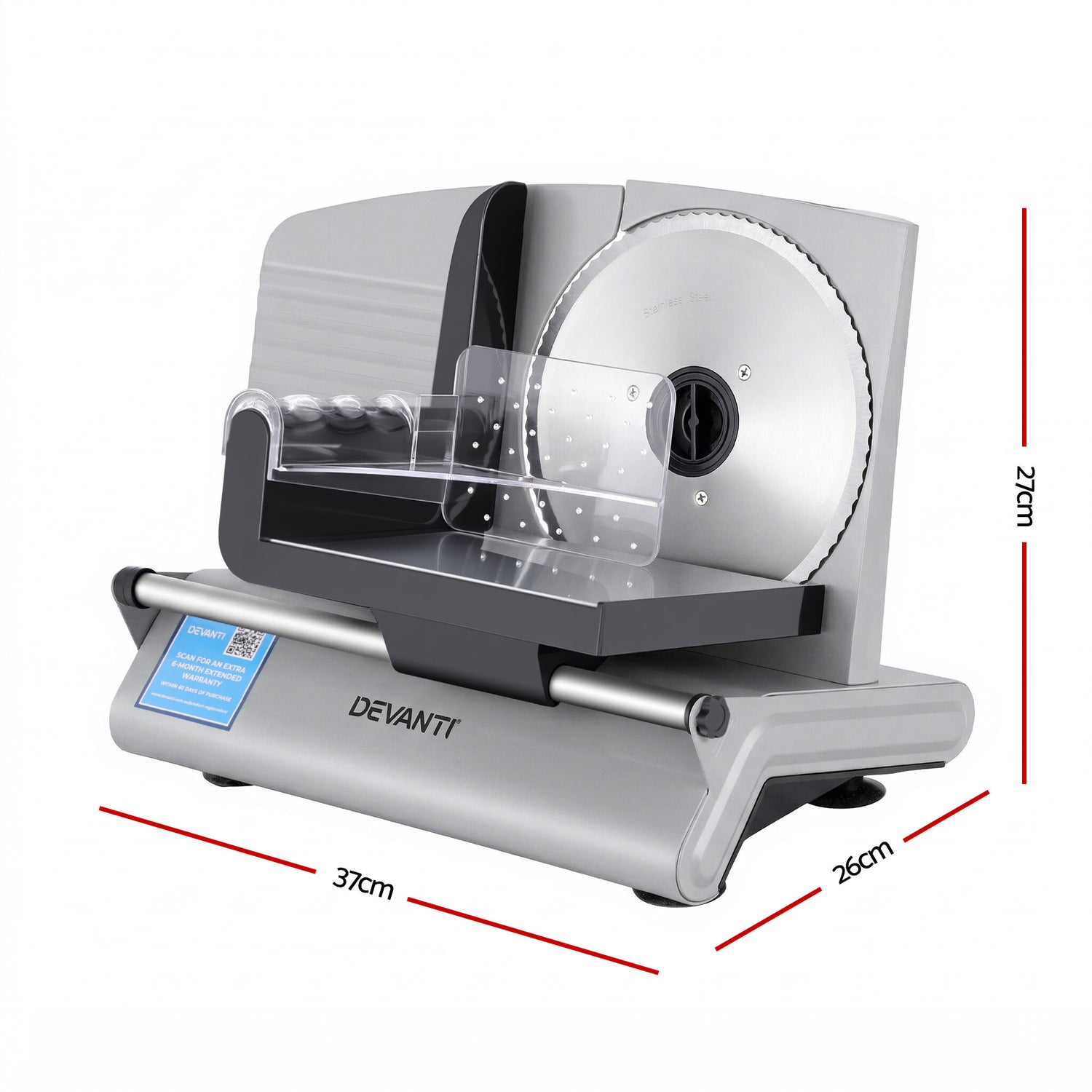 Devanti Meat Slicer Bread Vegetable, 200W Power 0-15mm Adjustable Easy Clean Stable Stainless Steel Blade Food Slicer for Kitchen Commercial, Silver-Appliances > Kitchen Appliances > Kitchen Appliance Accessories-PEROZ Accessories