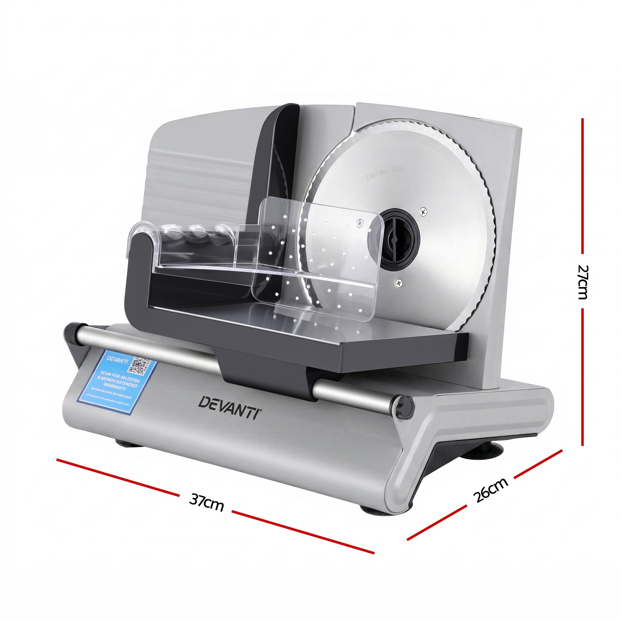 Devanti Meat Slicer Bread Vegetable, 200W Power 0-15mm Adjustable Easy Clean Stable Stainless Steel Blade Food Slicer for Kitchen Commercial, Silver-Appliances > Kitchen Appliances > Kitchen Appliance Accessories-PEROZ Accessories