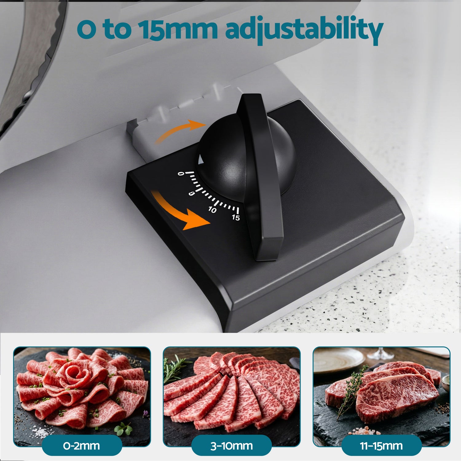 Devanti Meat Slicer Bread Vegetable, 200W Power 0-15mm Adjustable Easy Clean Stable Stainless Steel Blade Food Slicer for Kitchen Commercial, Silver-Appliances > Kitchen Appliances > Kitchen Appliance Accessories-PEROZ Accessories