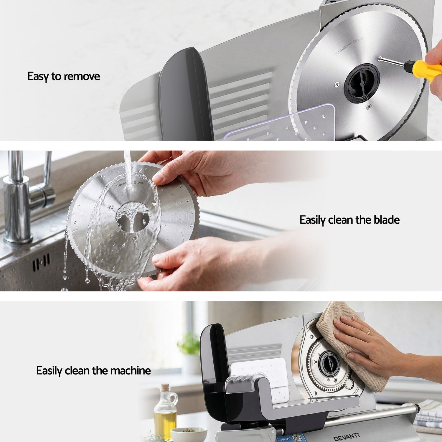 Devanti Meat Slicer Bread Vegetable, 200W Power 0-15mm Adjustable Easy Clean Stable Stainless Steel Blade Food Slicer for Kitchen Commercial, Silver-Appliances > Kitchen Appliances > Kitchen Appliance Accessories-PEROZ Accessories