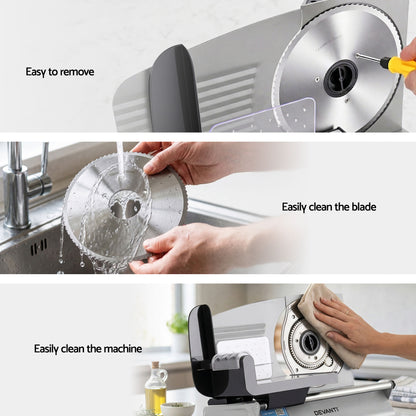 Devanti Meat Slicer Bread Vegetable, 200W Power 0-15mm Adjustable Easy Clean Stable Stainless Steel Blade Food Slicer for Kitchen Commercial, Silver-Appliances > Kitchen Appliances > Kitchen Appliance Accessories-PEROZ Accessories