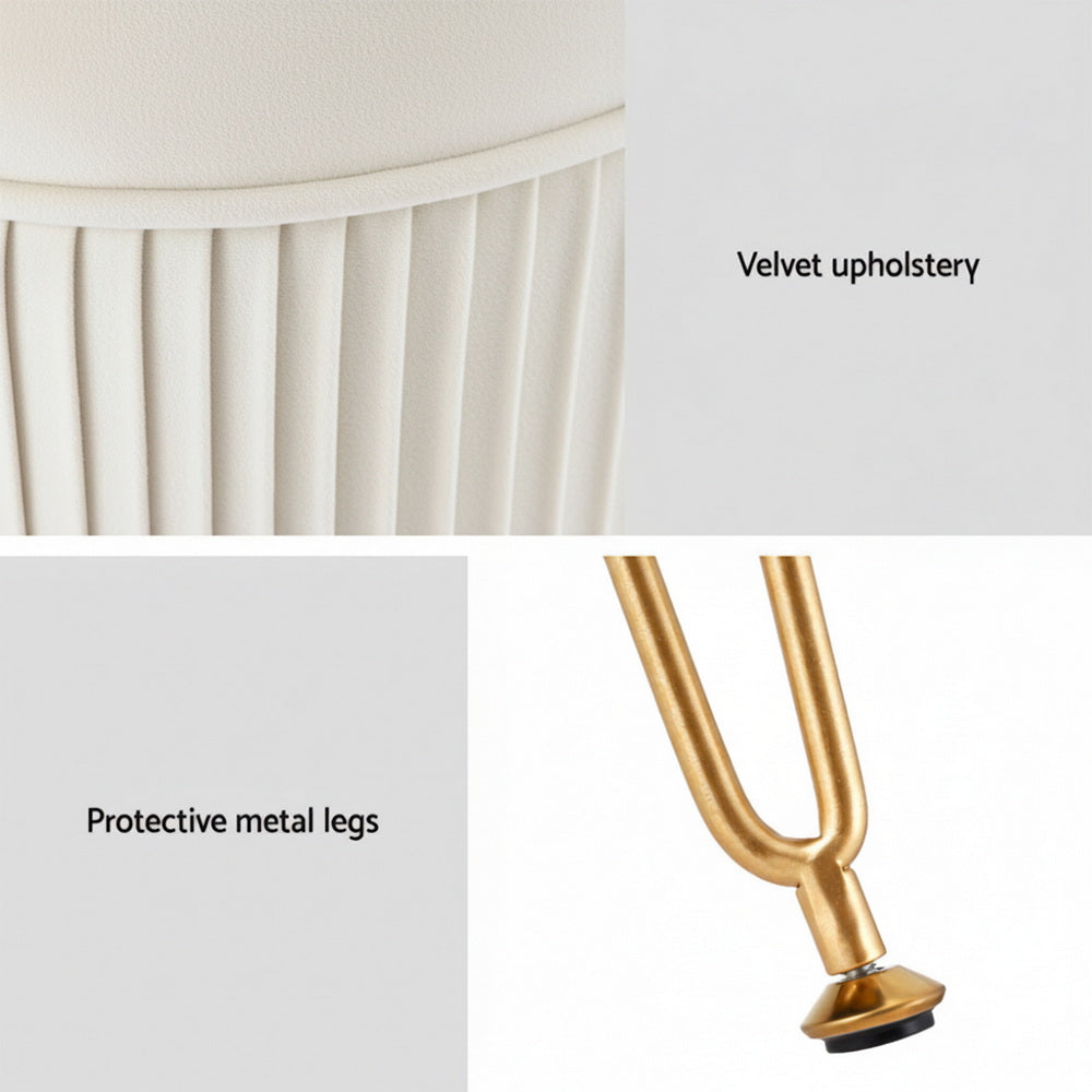 Artiss Ottoman Foot Stool Vanity Velvet Round White-Furniture &gt; Living Room &gt; Ottomans &amp; Footstools-PEROZ Accessories