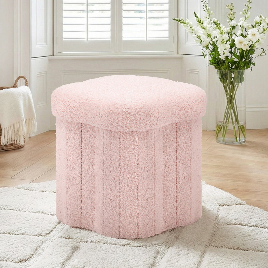 Artiss Storage Ottoman Foot Stool Foldable Pink-Furniture > Living Room > Ottomans &amp; Footstools-PEROZ Accessories