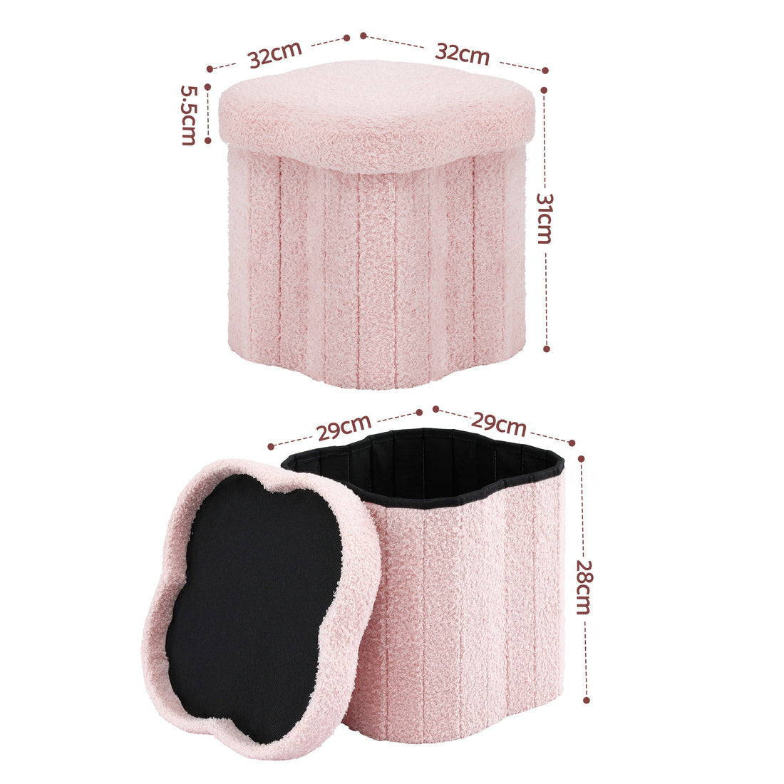 Artiss Storage Ottoman Foot Stool Foldable Pink-Furniture > Living Room > Ottomans &amp; Footstools-PEROZ Accessories