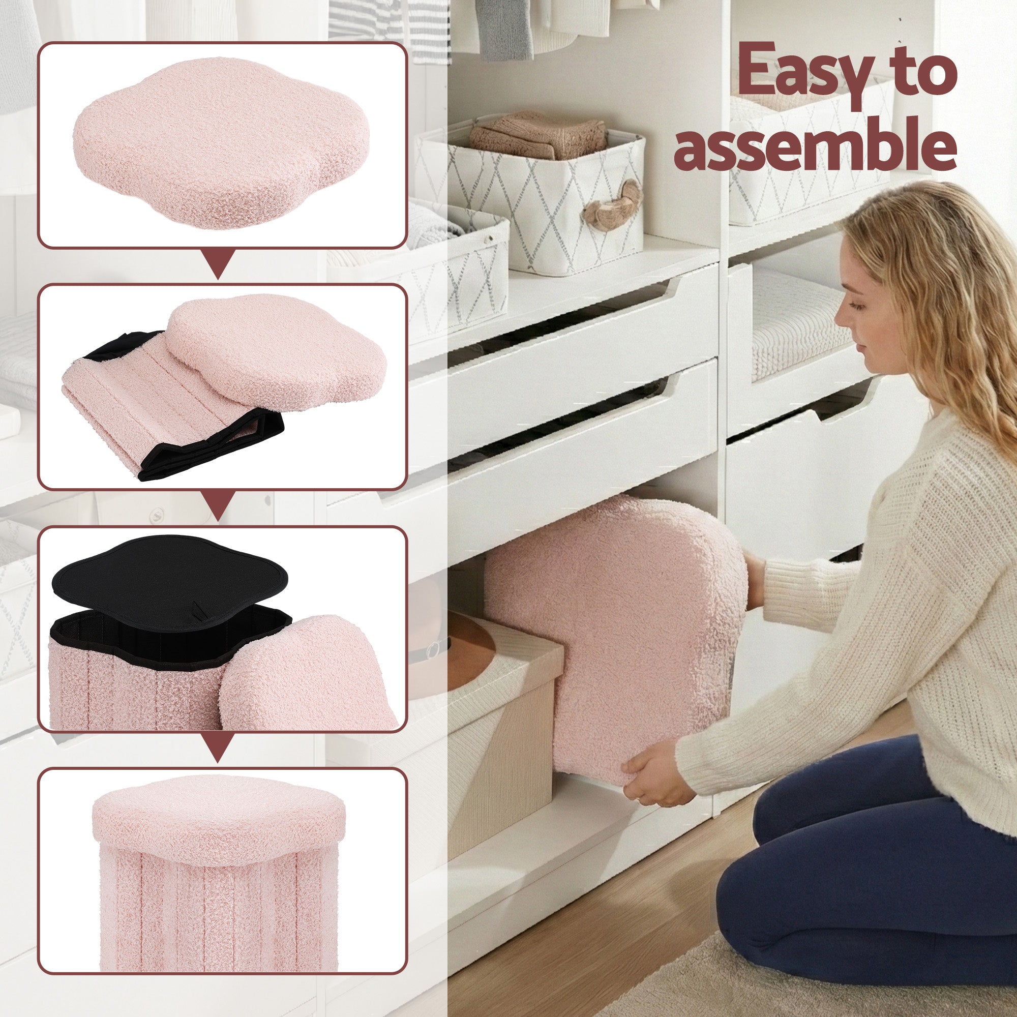 Artiss Storage Ottoman Foot Stool Foldable Pink-Furniture > Living Room > Ottomans &amp; Footstools-PEROZ Accessories