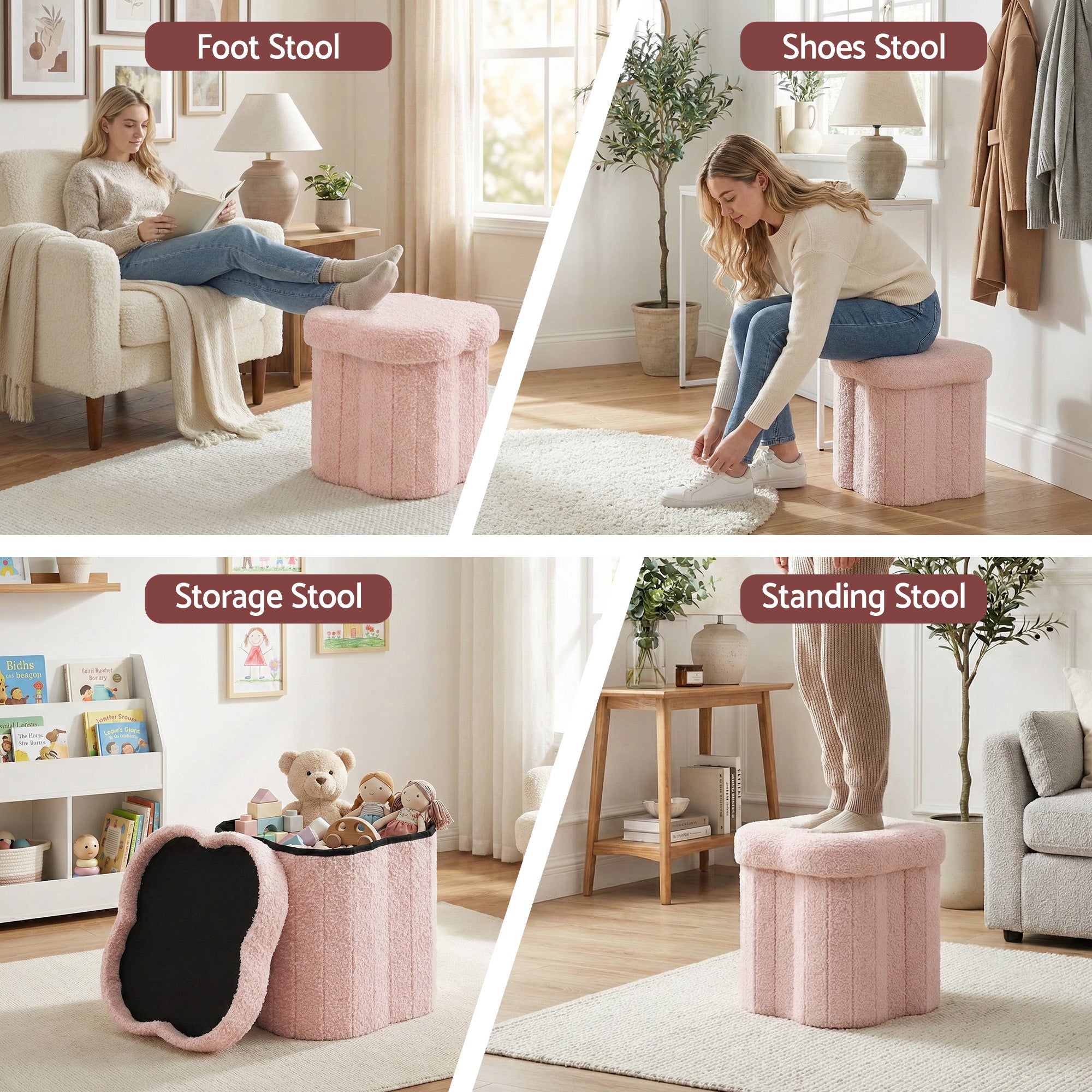 Artiss Storage Ottoman Foot Stool Foldable Pink-Furniture > Living Room > Ottomans &amp; Footstools-PEROZ Accessories