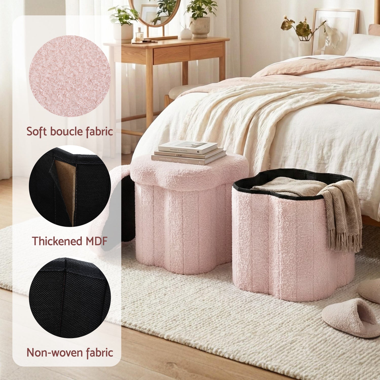 Artiss Storage Ottoman Foot Stool Foldable Pink-Furniture > Living Room > Ottomans &amp; Footstools-PEROZ Accessories