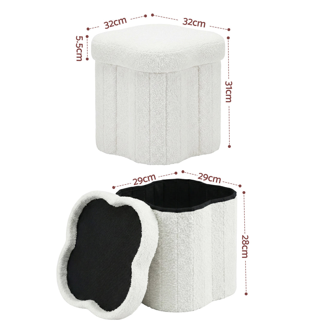 Artiss Storage Ottoman Foot Stool Foldable White-Furniture > Living Room > Ottomans &amp; Footstools-PEROZ Accessories