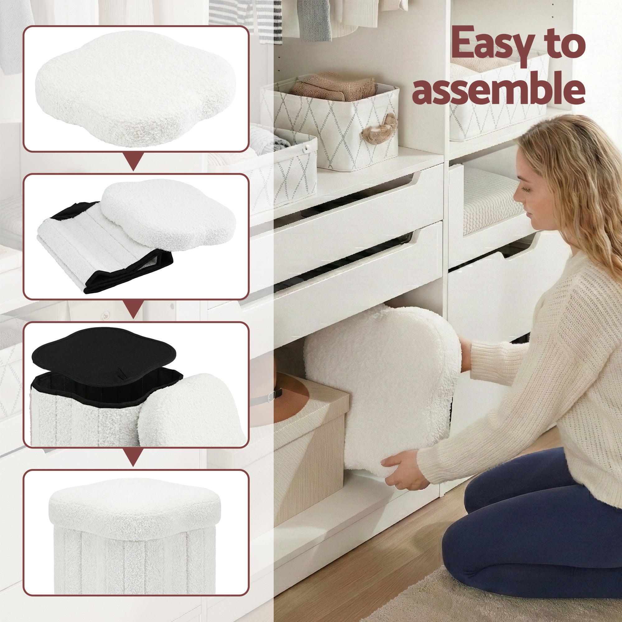 Artiss Storage Ottoman Foot Stool Foldable White-Furniture > Living Room > Ottomans &amp; Footstools-PEROZ Accessories